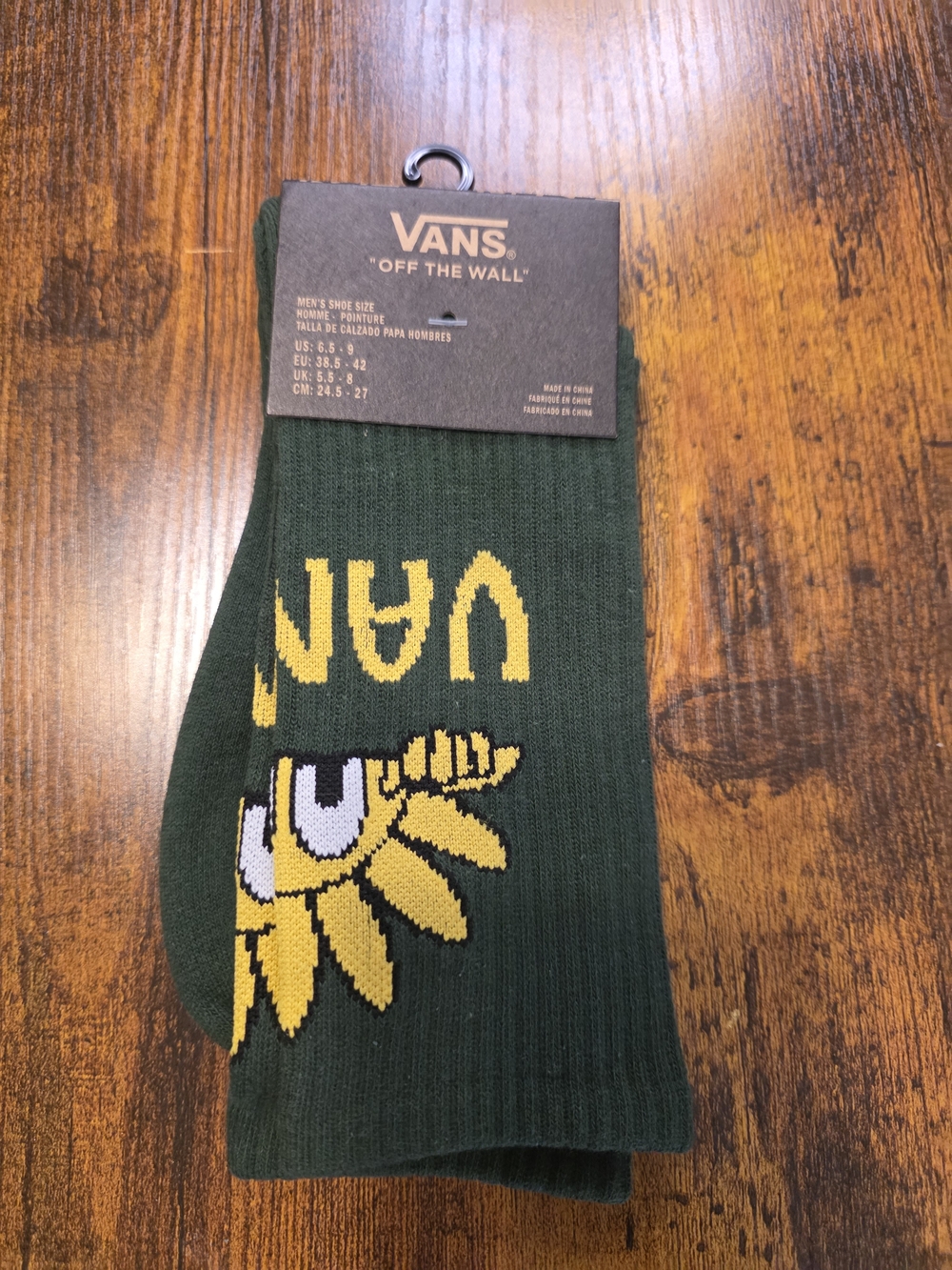 NWT Vans “Off The Wall” Sunflower Crew Socks Green Yellow Men’s 6.5-9